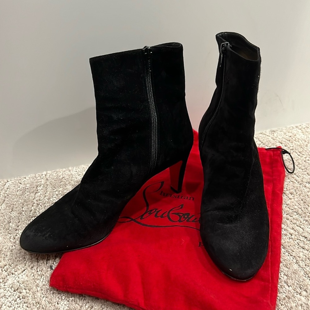 Christian Louboutin Black Suede Heeled Booties- size 39.5